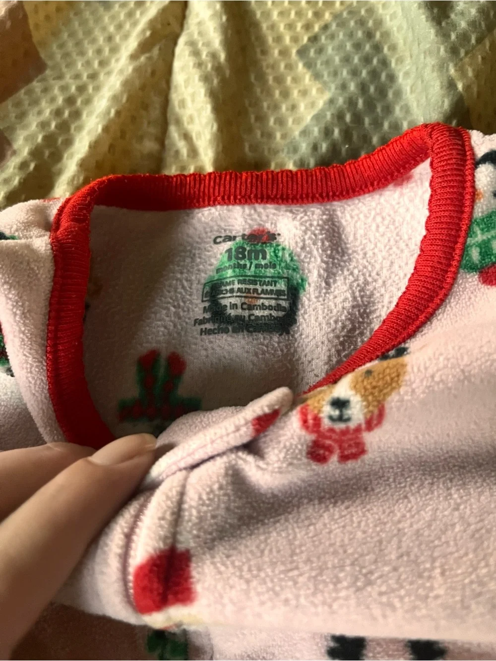 Carter's Pink Holiday Footed One-Piece Sleeper with Red Trim